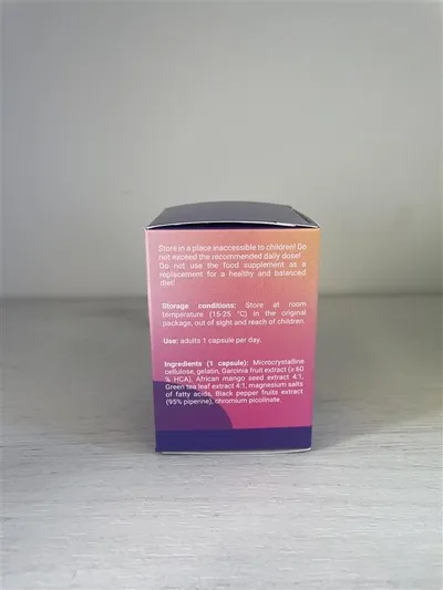 Otro lateral de la caja de SlimJet, con sus textos impresos