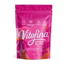 Bolsa rosada de Vitofina con la lista de ingredientes en el frente